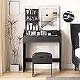Makeup Vanity with Lights, 36-Inch Vanity Desk, 4 Large Drawers, 3 Lighting Modes, Stool & Charging Station, Modern Vanity Table for Bedroom, Women, Black