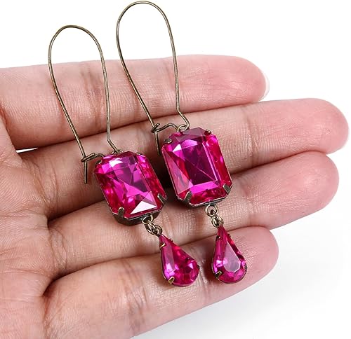 Miniatura 5 de EVER FAITH Pendientes de aro colgantes de lágrima oblonga de cristal austriaco Art Deco para mujer