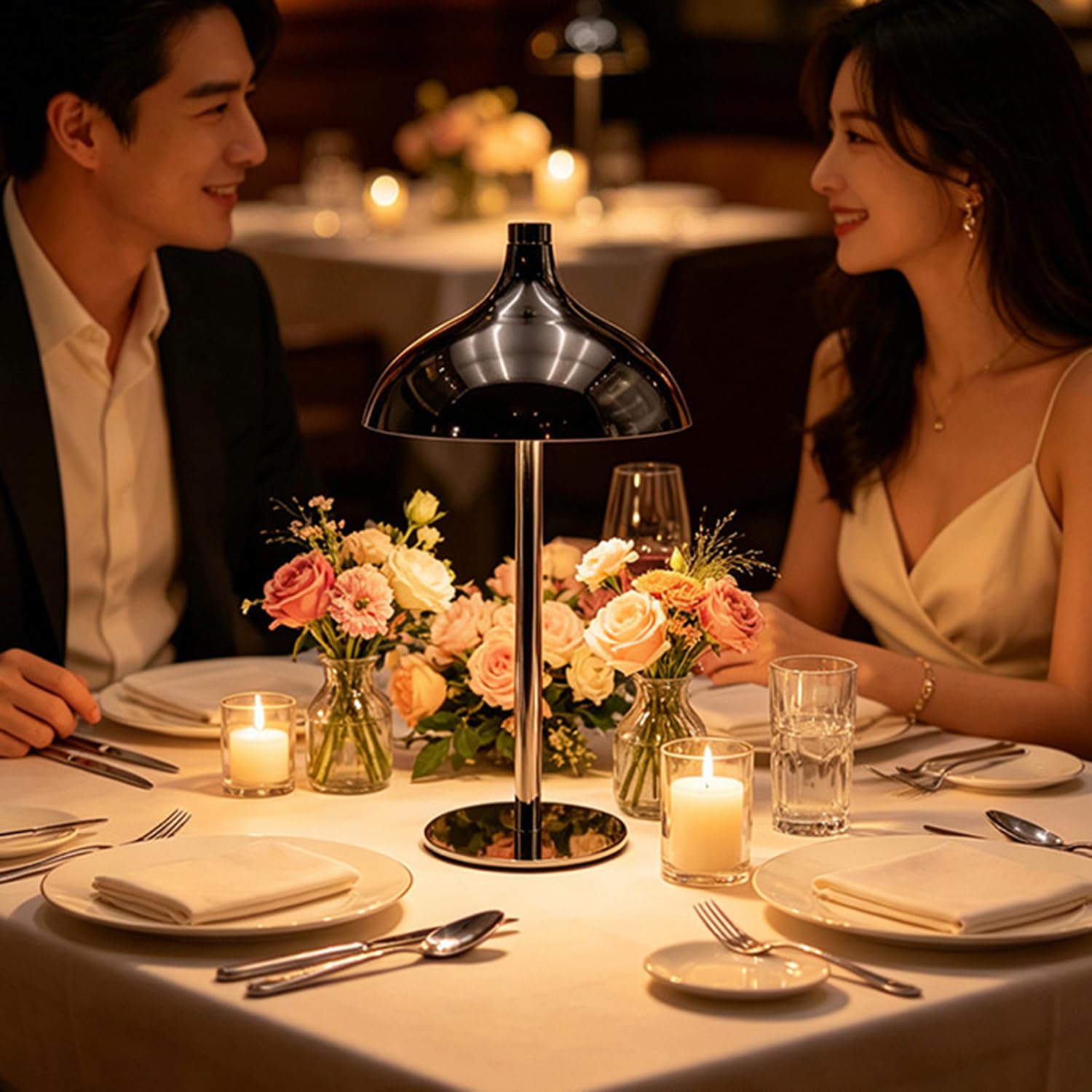 LED Tischlampe Akku USB Aufladbar Modern Kabellos Tischleuchte Tragbare 3 Farbtemperaturen Dimmbar Nachttischlampe Metall Nachtlicht Batteriebetrieben Pilzlampe für Schlafzimmer Restaurant Bar,Schwarz