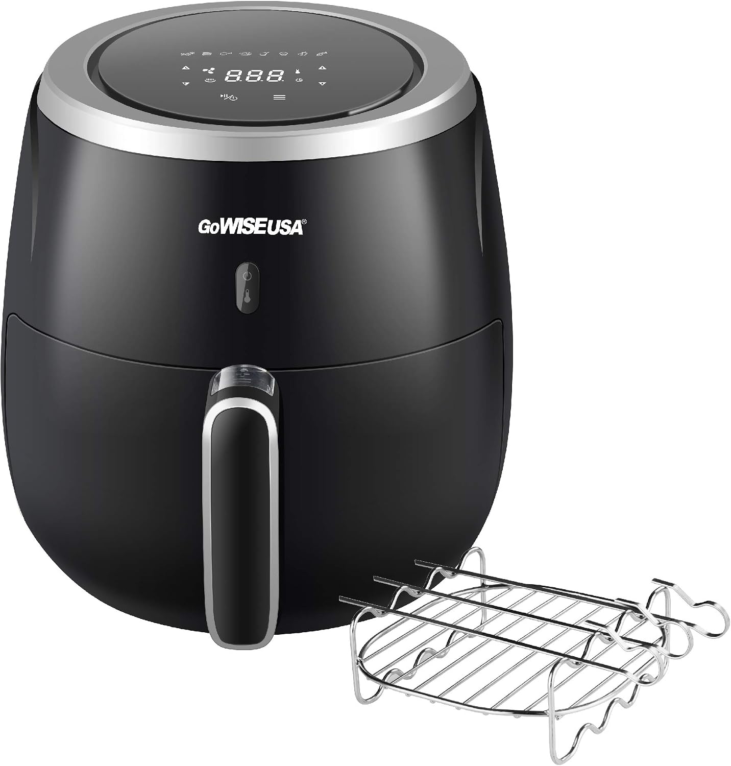 GoWISE USA 5.3-Quart Air Fryer with Kabob Rack, 8 Cooking Presets + 50 Recipes (Black)