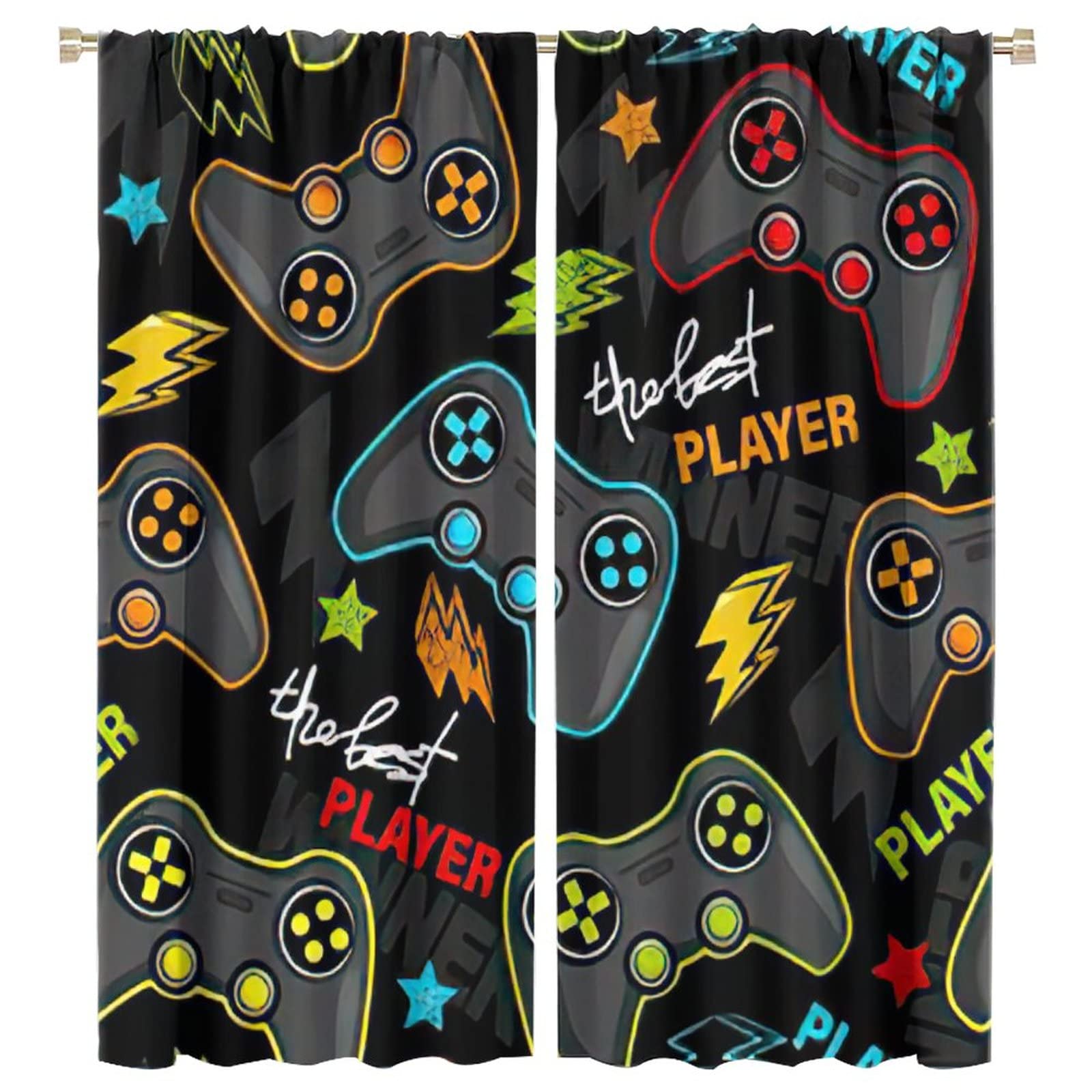 Kids Gamepad Window Curtain, Joystick Game Room Darkening Door Window Rod Pocket Curtain for Boys Girls Teens Bedroom 42x45in