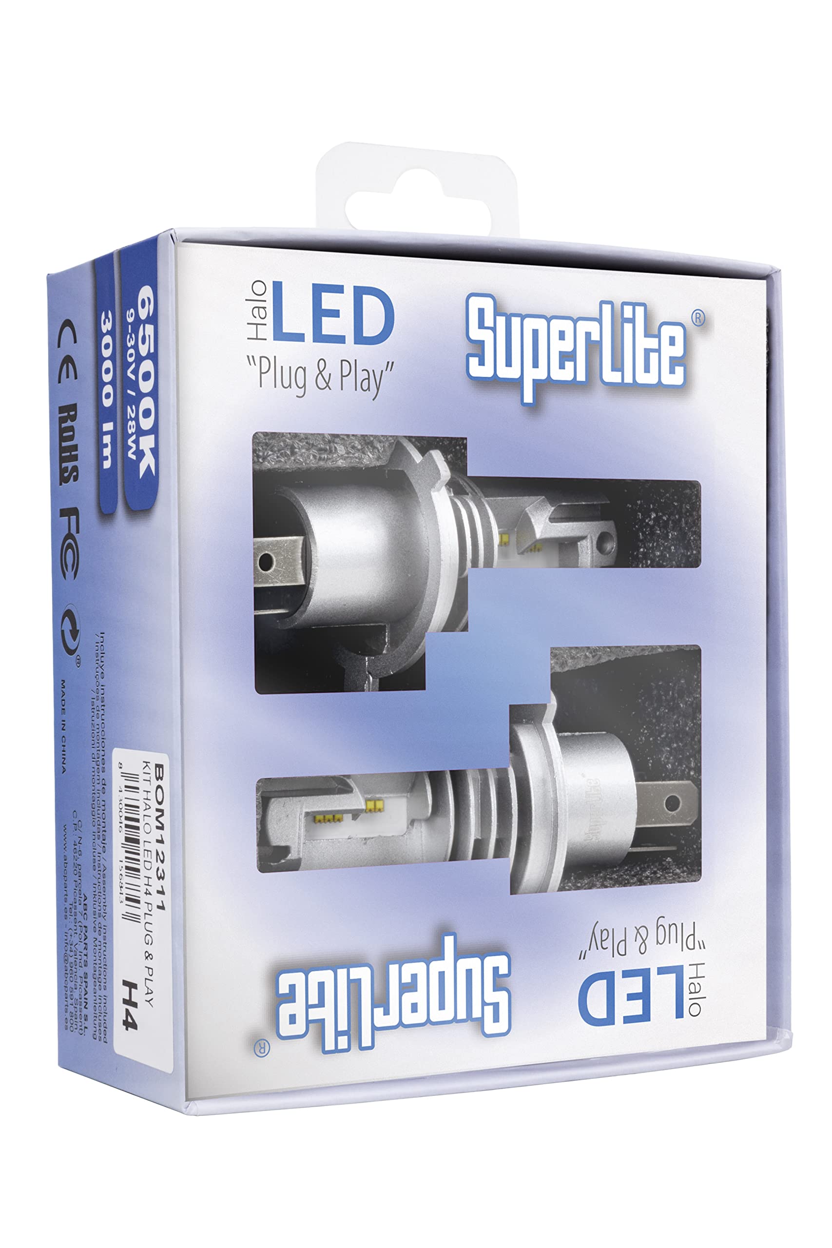 Kit de Conversion halogène à LED H4 Plug & Play Superlite 6500K / 9-30V / 28W