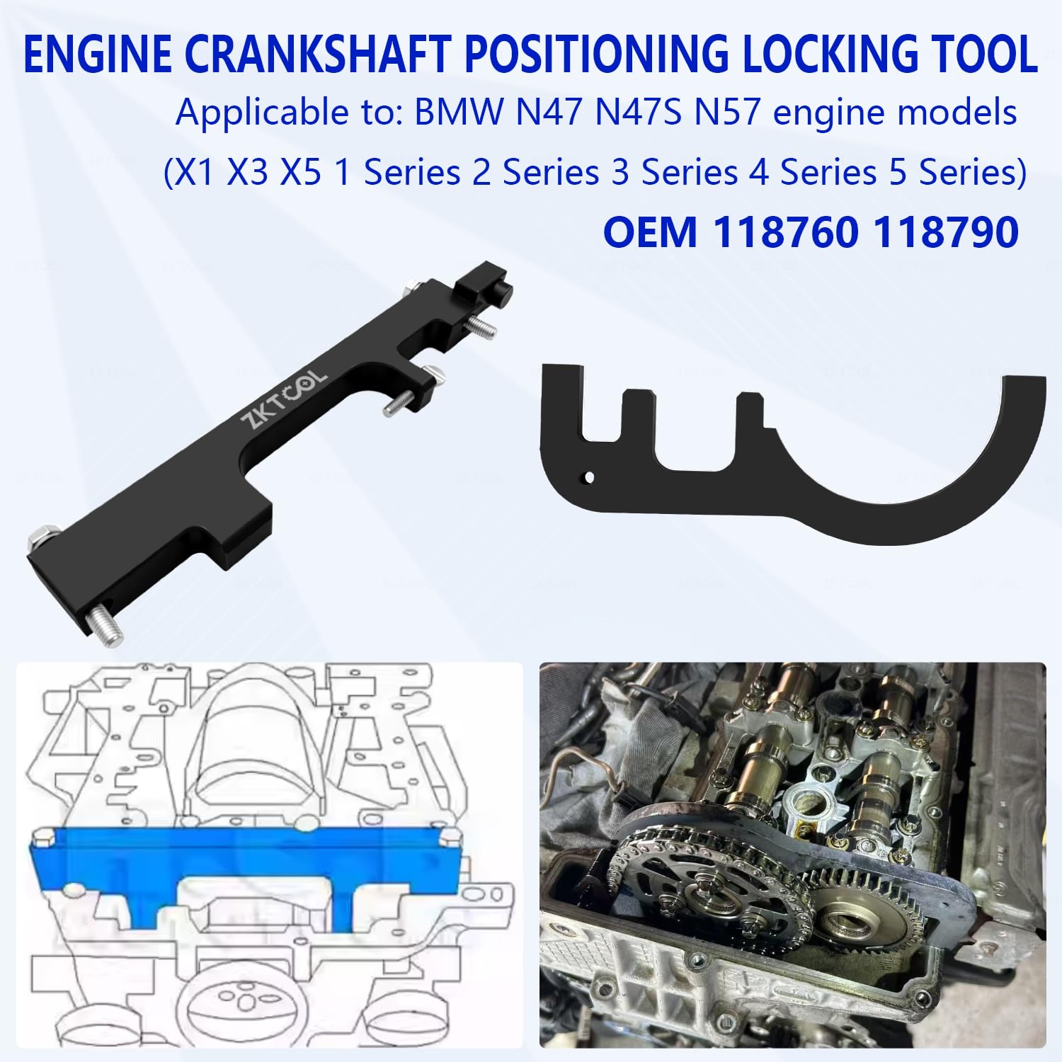 ZKTOOL Engine Camshaft Timing Locking Tool Kit Fit for BMW N47/N47S/N57 2.0 Diesel Engine, 115320, Engine Timing Tool Kit .Balance Shaft Alignment Tool.