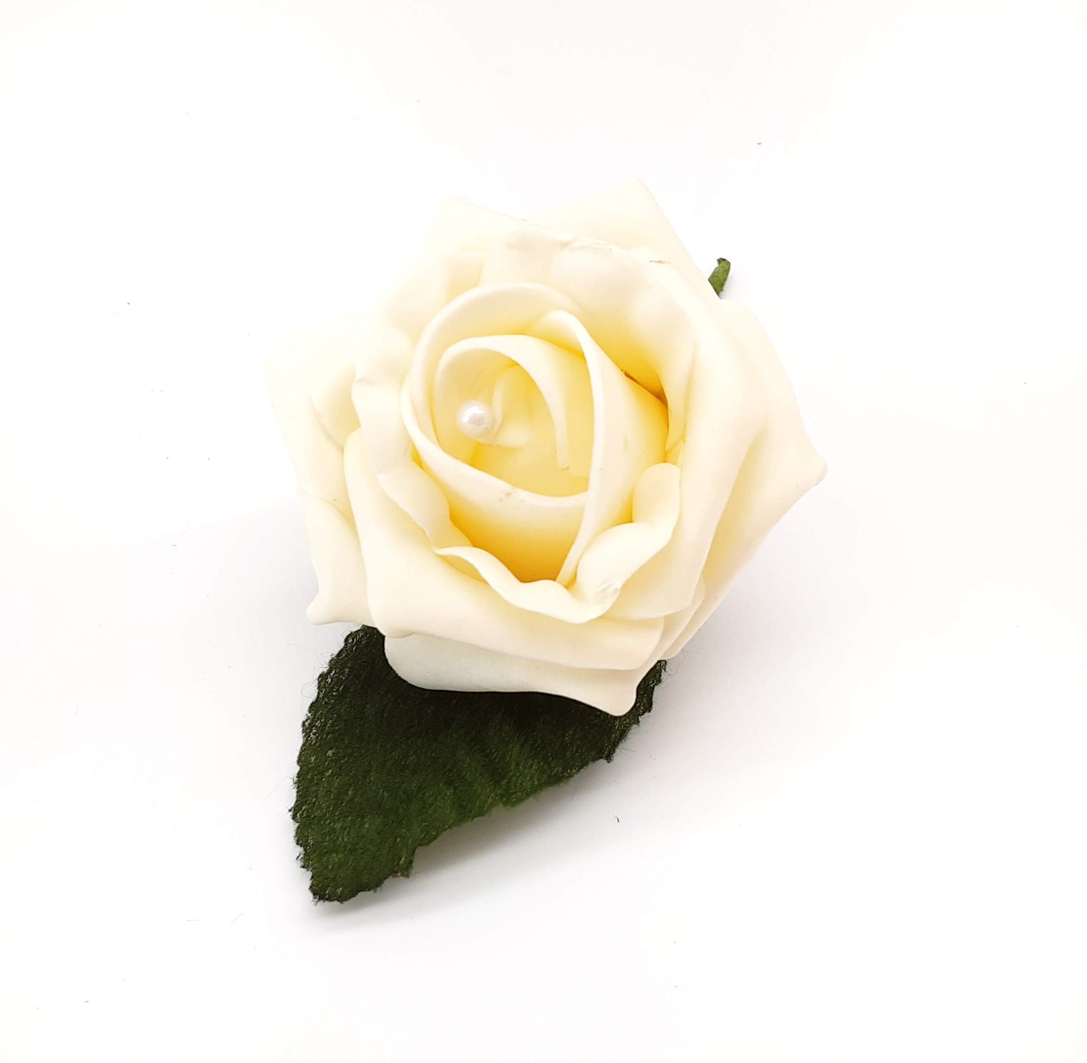 Shimmer-hj 1 Vanilla Mist Handmade Rose Buttonholes with Pearl Centre - Perfect Artificial Flower Boutonniere & Corsage for Weddings, Proms, Bridal Parties, Bride, Groom, Bridesmaid, Guests โ image 1