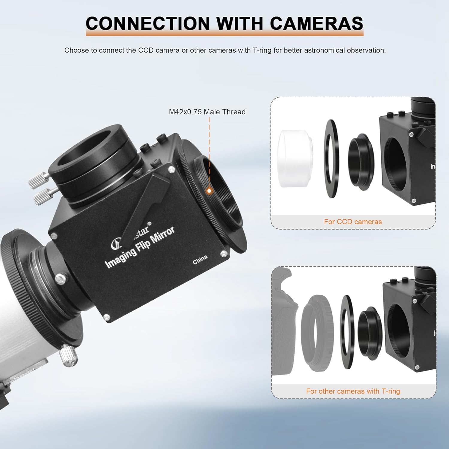 Alstar 1.25 inch Astrophotography Flip Mirror with Eyepiece Adapter - Flip Mirror Adapter for CCD Camera Refractor Astronomical Telescope Astrophotography Precise Focusing