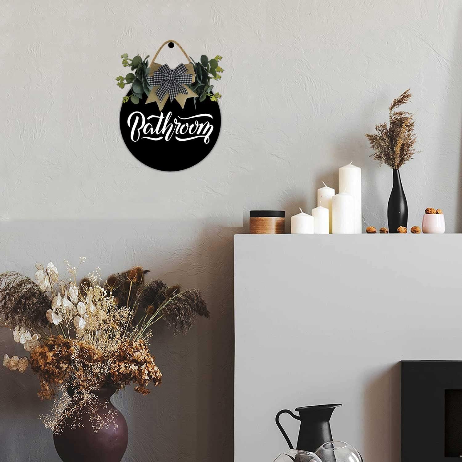 Bathroom Rustic Round Wooden Wreath,Farmhouse Front Door Porch Decor,New Home Housewarming Gifthanging Wall Art,Decorative Wood Sign Or Office Decor D7 11 Inch