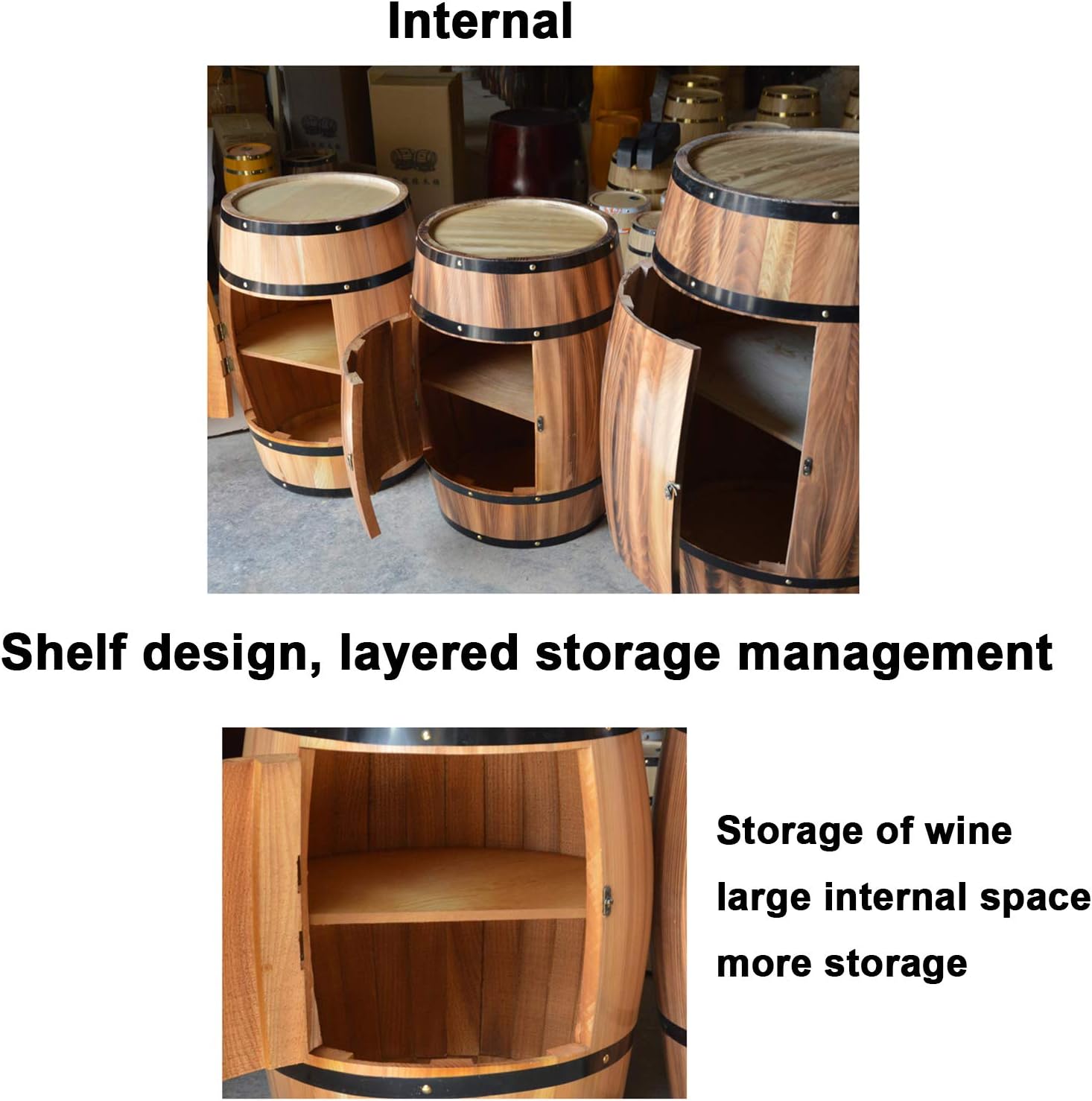 Oak Barrel Wine Cabinet with Locking Door - Decorative Beer Barrel Display - Solid Wood Storage for Wine Cellar Decoration