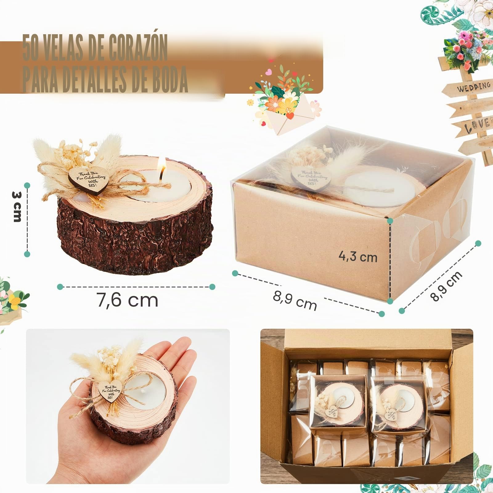 50 Portavelas de Boda para Despedida de Soltera, Velas Rústicas, Recuerdos y Regalos para Invitados, Decoraciones