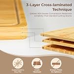 Piklohas Large Bamboo Cutting Boards Set of 4 for Kitchen, Bamboo Charcuterie Chopping Board with Holder Non Slip, Steak Serving Tray with Juice Groove, Big Butcher Block for Cheese, Ideal for Gift