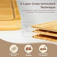 Vista 4 de Juego de 4 tablas de cortar grandes de bambú para cocina, tabla de charcutería de bambú con soporte antideslizante, bandeja para servir bistec