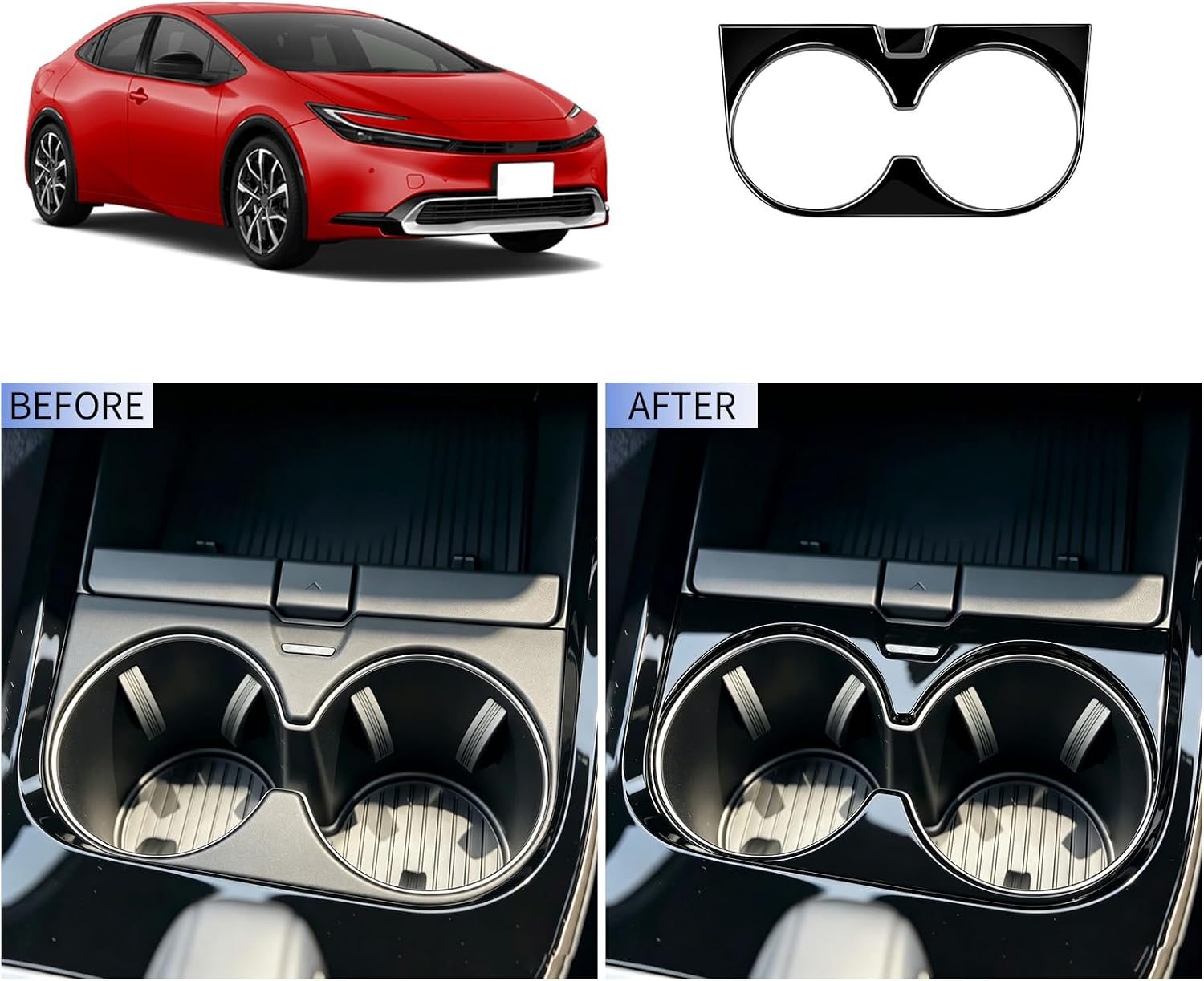 Front Cup Holder Frame Cover Trim Compatible with Toyota Prius 2023 2024 Water Cup Holder Frame Trim Cover Interior Car Accessories ABS 1PCS (Glossy Black Style)