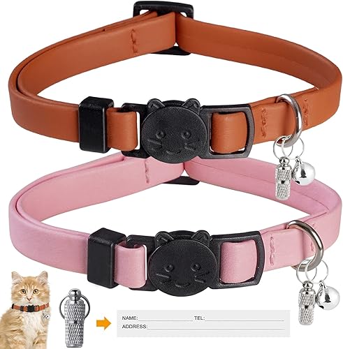 Miniatura 7 de WROSWT Upgrade Breakaway Cat Collar with Bells, Soft Leather Kitten Collars with Name Tag,Safety Adjustable Buckle,Lightweight,Ideal for Girl Boy