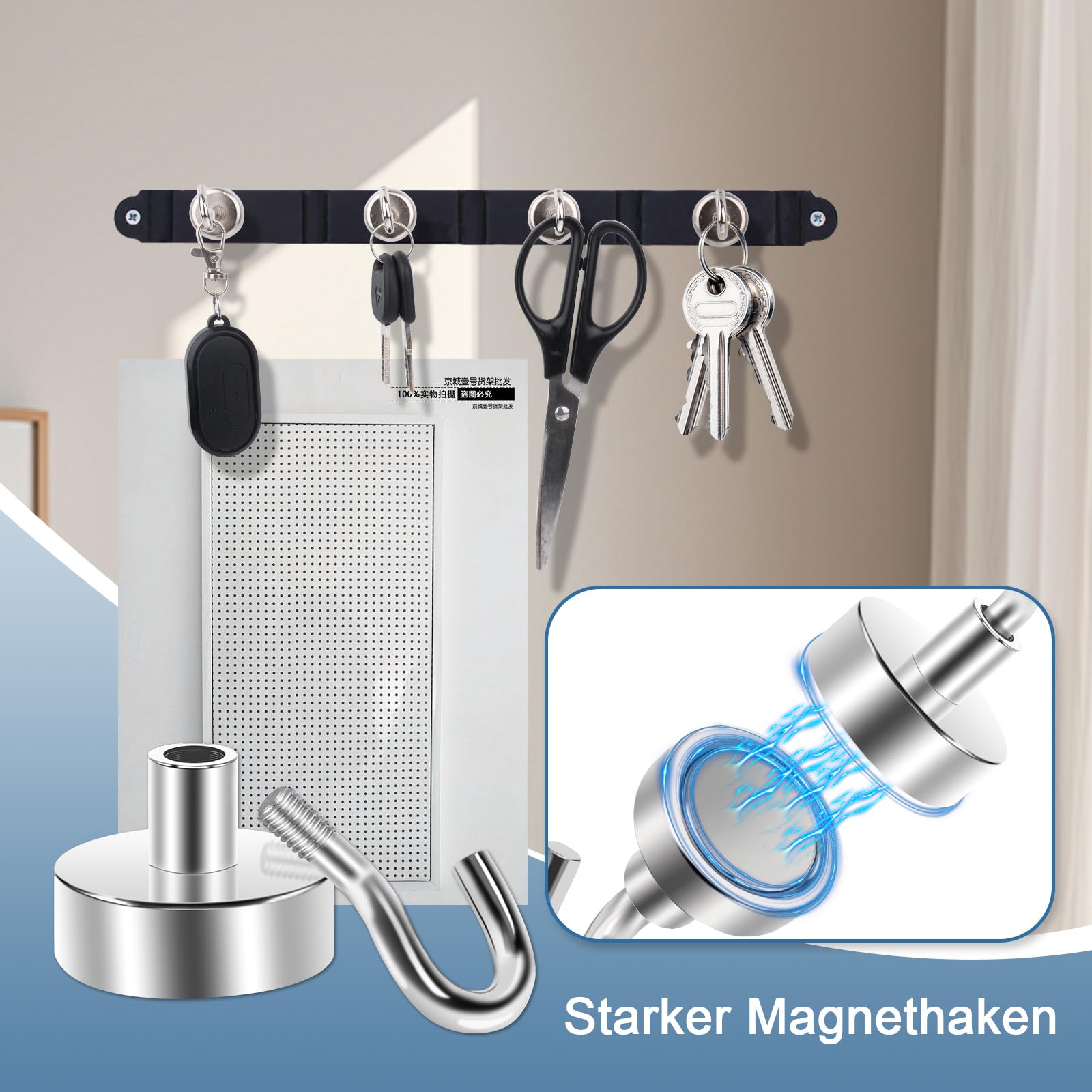 8 Pezzi Ganci Magnetici 20mm, Gancio Magnetico Magneti al Neodimio Con Gancio Con Occhielli Rotondi Ganci MagneticiPer Frigorifero Da Cucina, Campeggio, Soffitto, Griglia, Ufficio