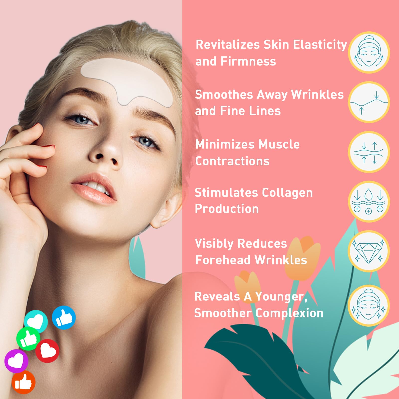 Pacify 8 parches de silicona antiarrugas para la frente, parches de silicona reutilizables antiarrugas para suavizar las arrugas de la frente y la cara y líneas finas durante la noche