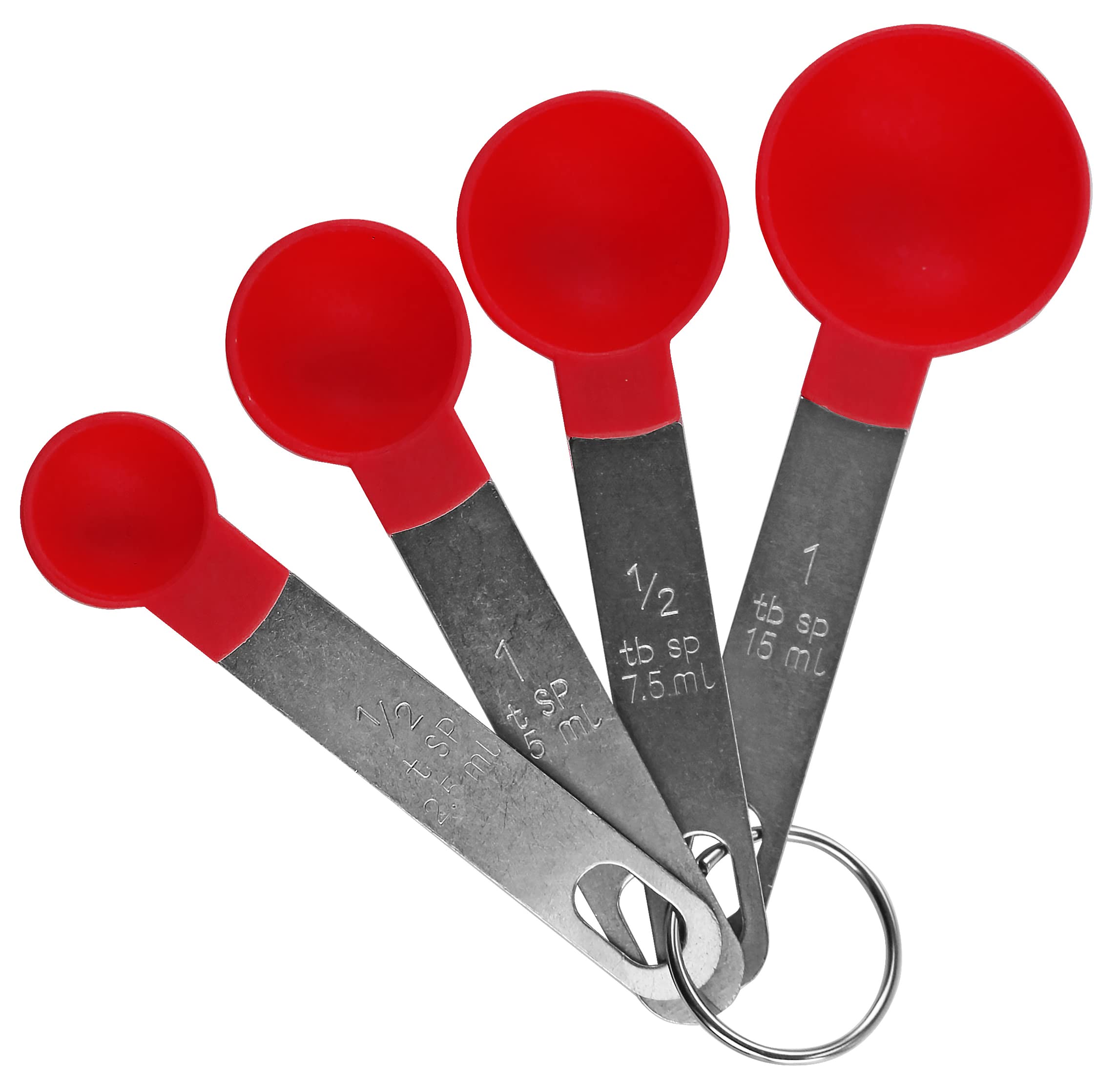 Reston Lloyd 4pc Measuring Spoons for Dry & Liquid Ingredients, Food Grade Plastic with Stainless Steel Handles, Red