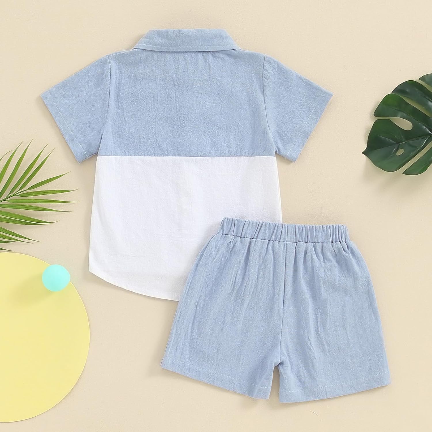 fhutpw Toddler Boy Patchwork Summer Outfits Short Sleeve Button Down Shirt Tops & Casual Shorts Sets Baby 2T 3T 4T 5T Clothes - Image 4