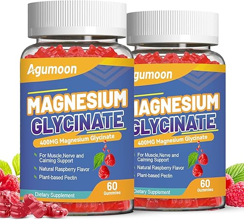 Miniatura 1 de Gomitas de glicinato de magnesio 400 mg con L-treonina 200 mg, calcio, potasio, vitaminas D y B6, CoQ10 - Alta absorción para aliviar el estrés y