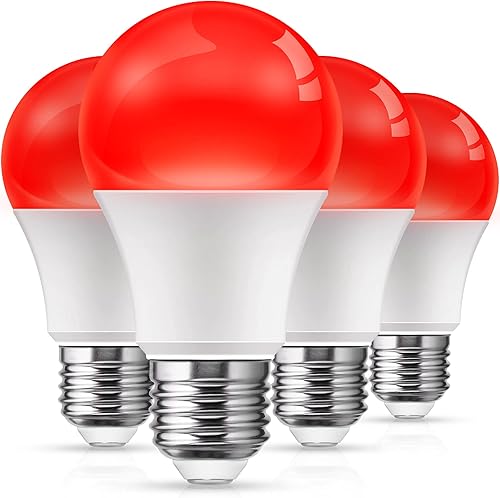 L LOHAS LED Bombillas de luz roja para exteriores, focos del atardecer al amanecer con sensor A19 para pórticos, equivalente a 40 W, bombilla de 6 W