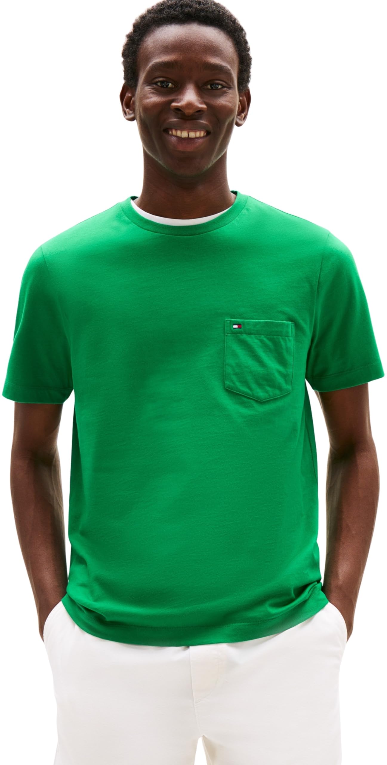Tommy Hilfiger Men’s Short Sleeve Essential T-Shirt with Chest Pocket, Green (Olympic Green), M