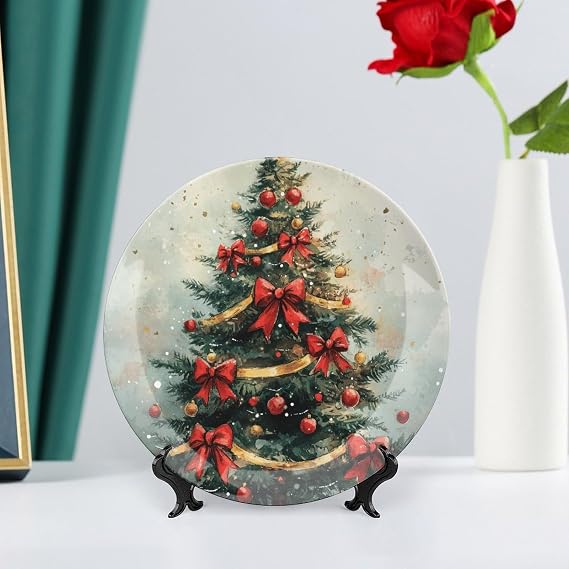 Ceramic Decorative Plate, Decorative Dish with Stand, Bone China Decorative Plates Art Porcelain Plate for Living Room Hallway Table Decor