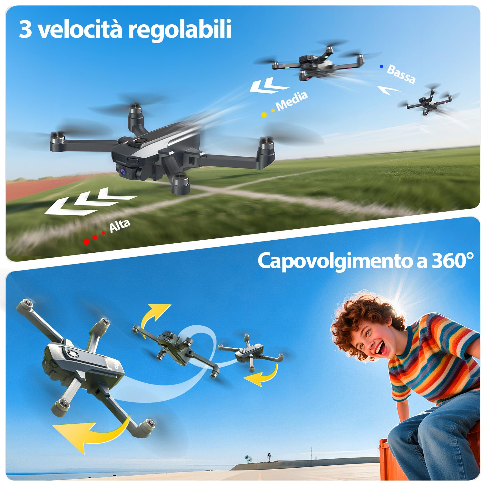 DEERC D25 Drone 4K HD con Trasmissione 5G, RC Pieghevole con Motore Brushless, Flusso Ottico, Tap Fly, Controllo Vocale, 2 Batterie 40 Min, Facile per Principianti, per Bambini e Adulti