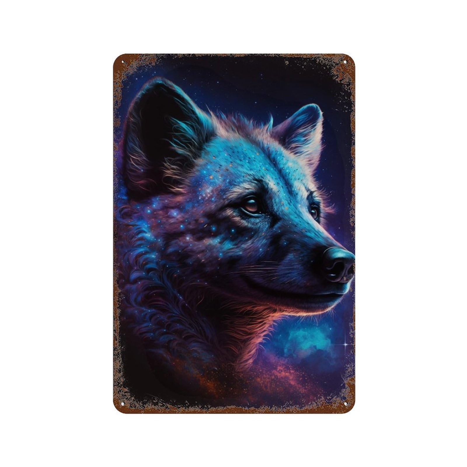 Rustic Tin Plaque Cosmic Wolf Portrait-36 11.8"x7.9", Vintage Wall Decor for Pub, Kitchen And Man Cave Decor