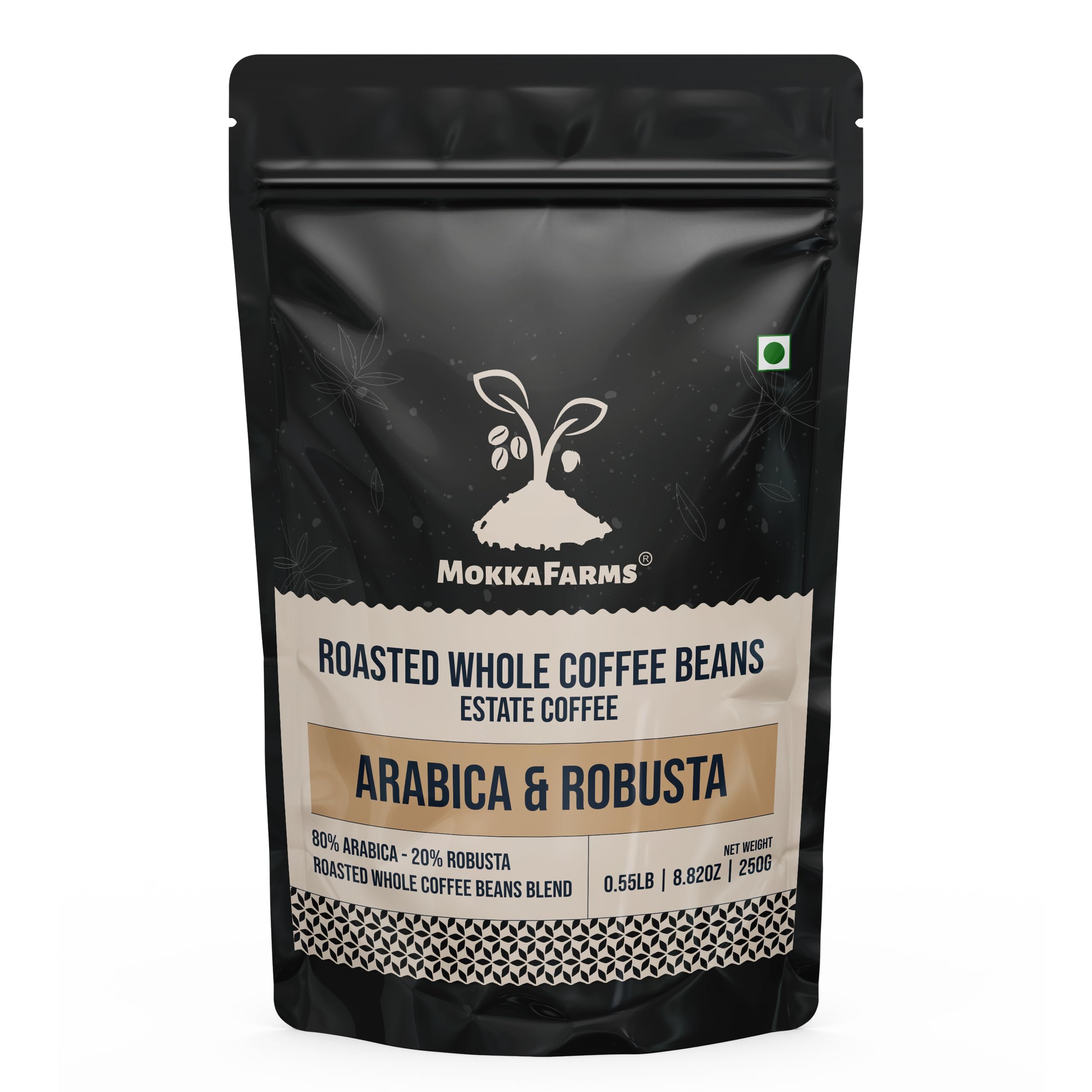 MokkaFarms Roasted Whole Coffee Beans Blend - 80% Arabica, 20% Robusta | Roast, Fresh Estate Graded Coffee Bean | Strong, Flavour, Aroma | Farm to Fork | One Way Valve Zip-Lock Bag | (250g, Medium Roast) (B0D6WSCYY3) Amazon Price History, Amazon Price Tracker