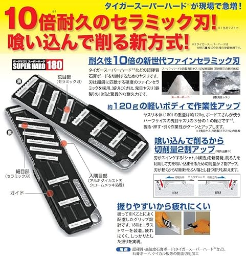 Miniatura 3 de Tajima Escofina para paneles de yeso - Herramienta de hoja de 7 pulgadas con recortadora de bordes y herramienta de afilado - TBY-SH180-T