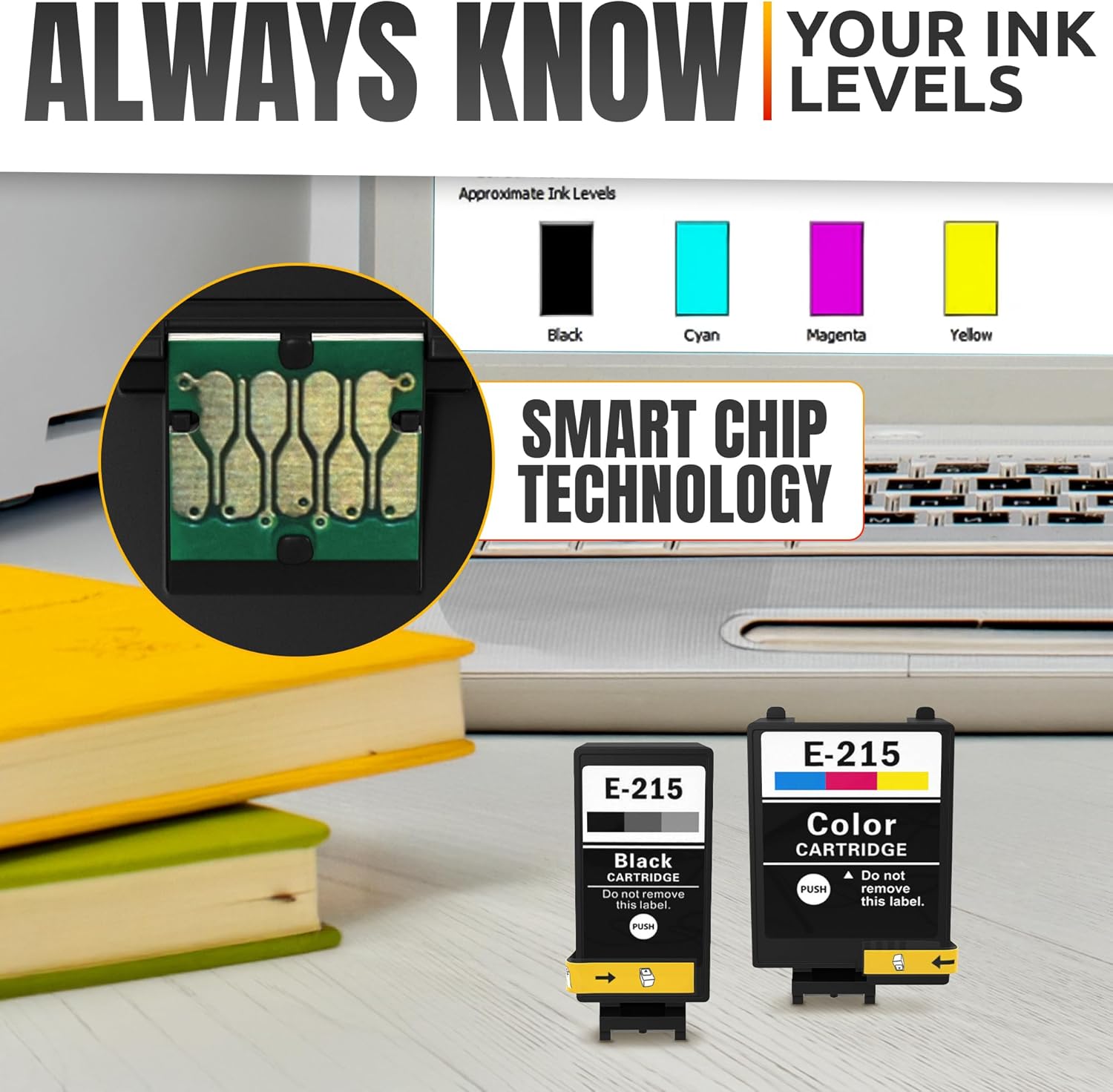 5-Pack Printer Ink Cartridges – 215 Ink Cartridges 3 Black and 2 Tri-Color | Easy-to-Install Inkjet Printer Cartridge Replacements | Sharp Text & Vivid Colors, Combo Pack for Home & Office Printing