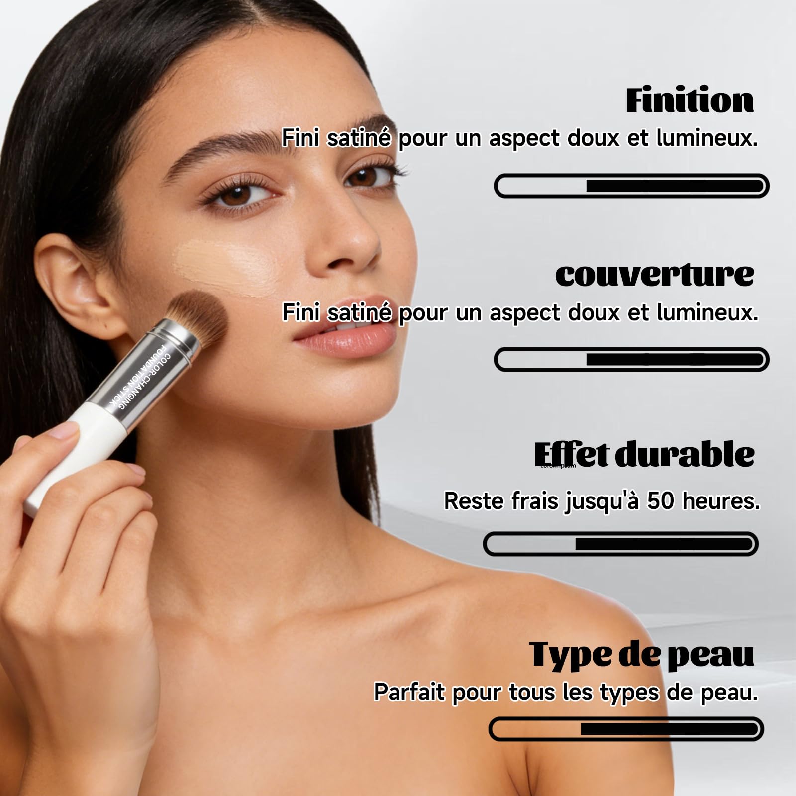 Clarea Fond de Teint 2-en-1 Avec Pinceau Intégré, 2026 Clarea Paris Fond De Teint Stick Coréen, Crème De Recouvrement Hydratante Et Légère, Long Tenue Résistant à L'eau (Couleur naturelle) - 3