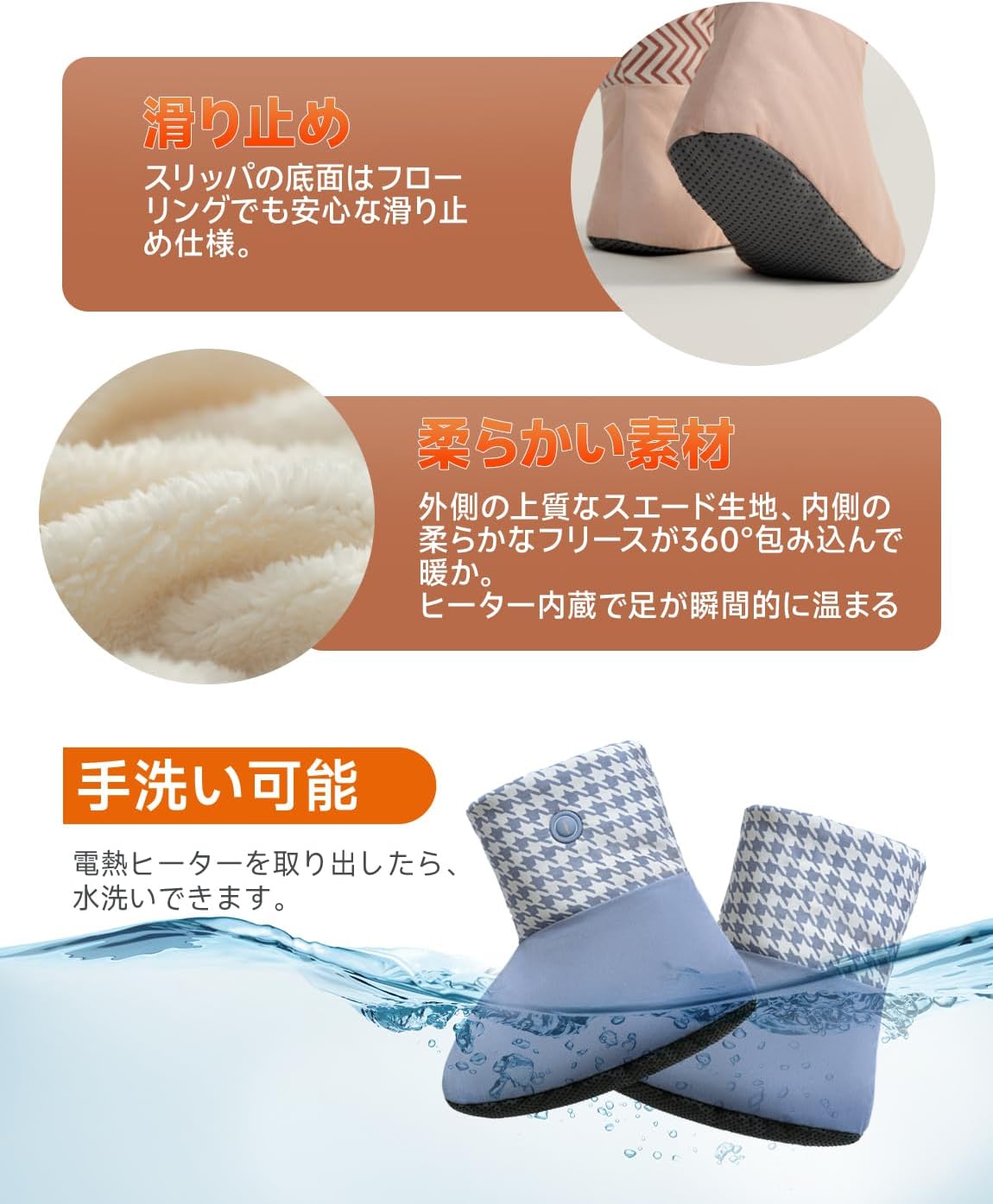 足温器 電気スリッパ モバイルバッテリー付き(4000mAh)*2個 フットウォーマー 足入れタイプ 【コードレス 自由に歩ける】 電気足温器 即暖 ホット脚温器 足元ヒーター フットヒーター usb 充電式 無線式 ヒータースリッパ 加熱スリッパ 温度調節機能 省エネ 洗濯可能 (濃紺)