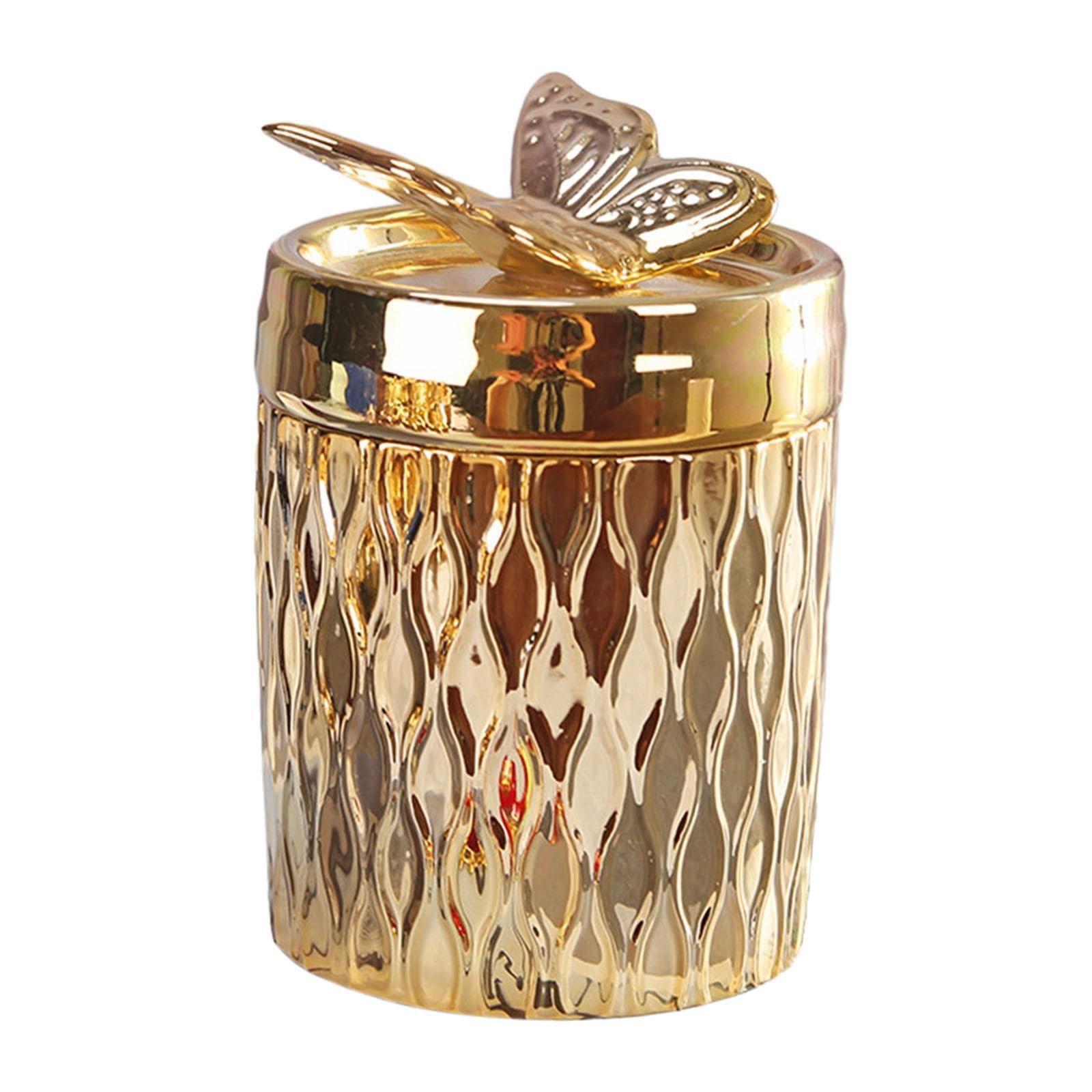 YIXANNX Dustproof Cosmetics Dispenser Organization Ceramic Makeup Tool Storage Box Multifunctional Jar Keeping Things Together Storage Jar Makeup Tool Holder, butterfly decor, 7.5x14cm