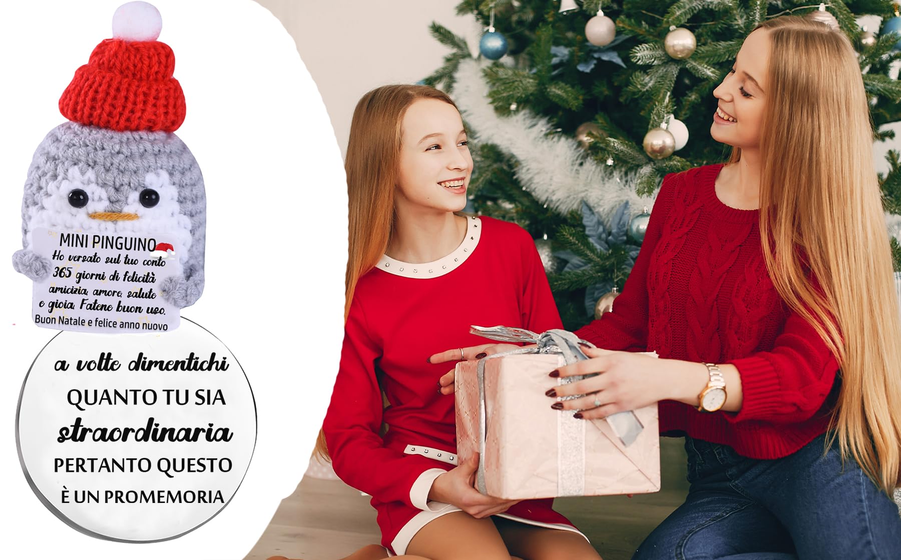 Pocket Hug Pinguino Positivo - Portafortuna In Argento Con Pinguino Lavorato A Maglia, Biglietto D'Incoraggiamento, Regalo Emotivo