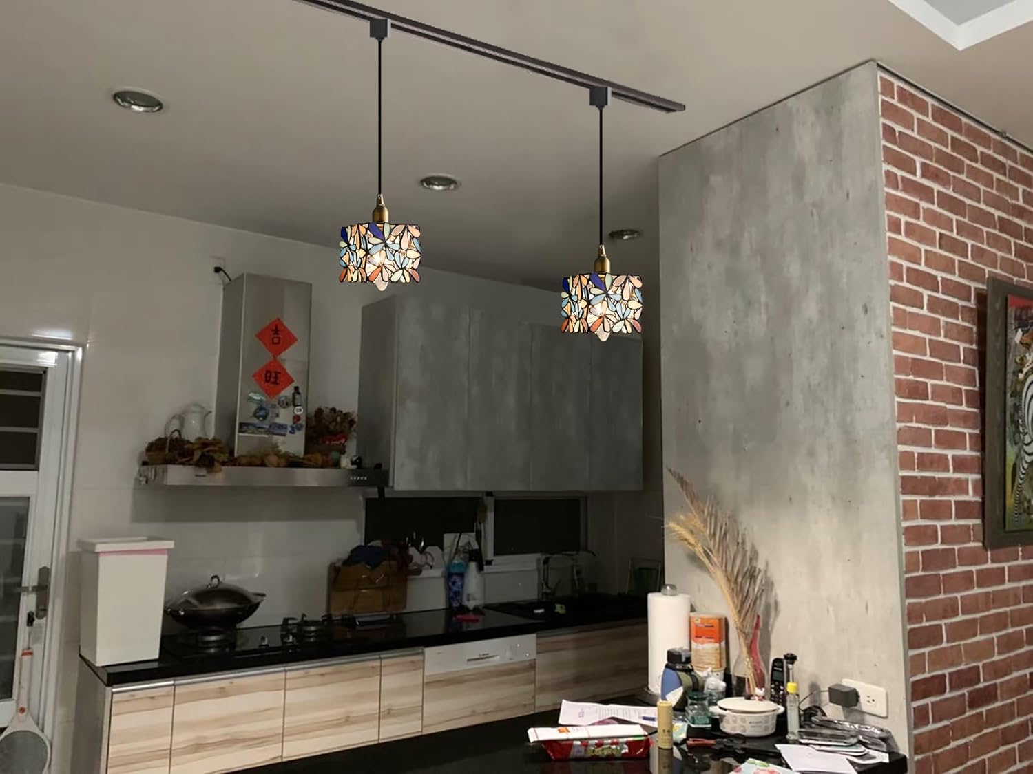 Kiven J-Type Track Lighting Pendants,Modern J Track Pendant Lights with Glass Lampshade,Decorative Track Lighting Fixture for Kitchen Hallway Restaurant Shop,TB3239