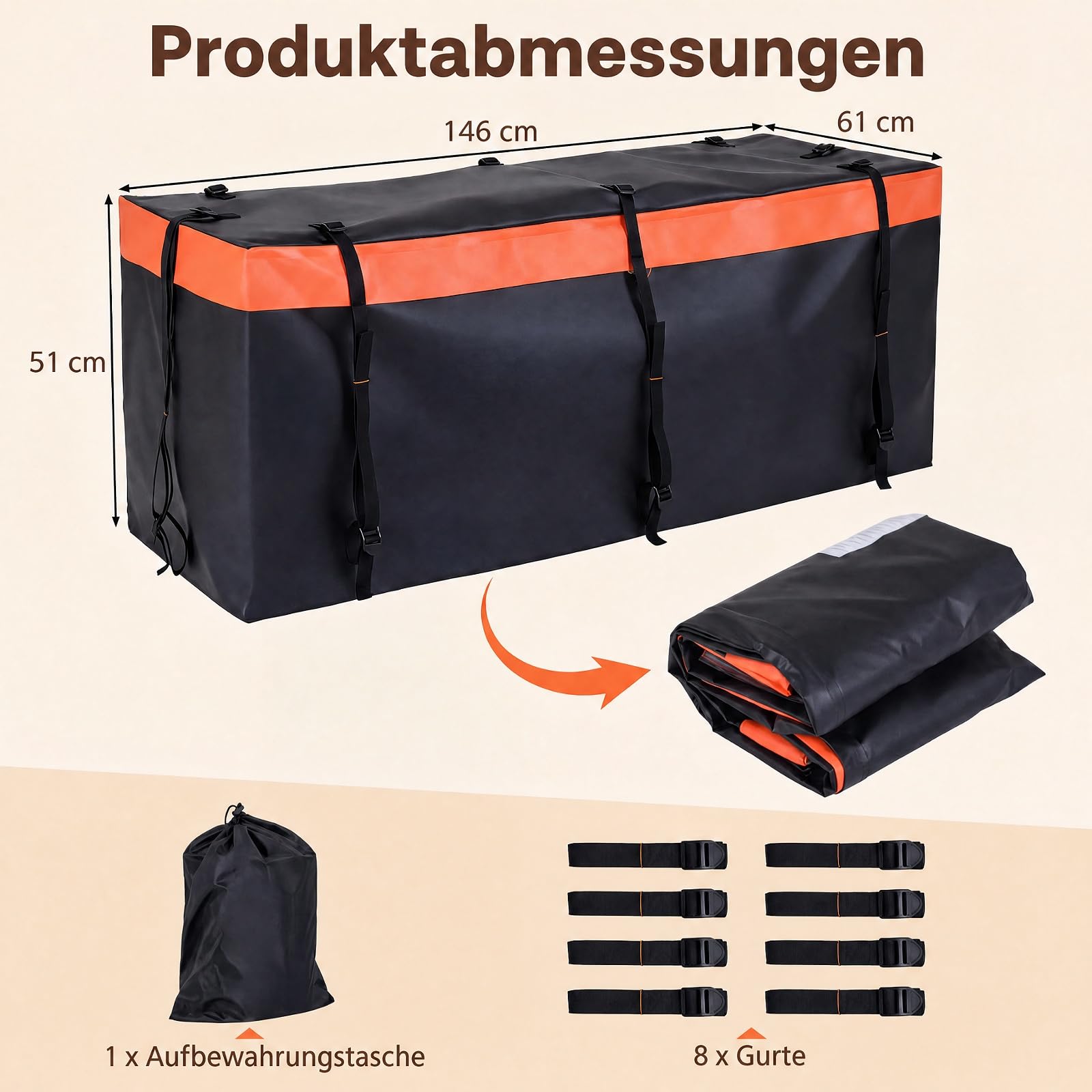 SOARS Borsa da Carico, Organizer Bagagliaio Auto in PVC Impermeabile con Cinghie Rinforzate e Sacca Portaoggetti, Borsa da Trasporto Pieghevole per Viaggio e Campeggio (455L| 146 x 61 x 51 cm)