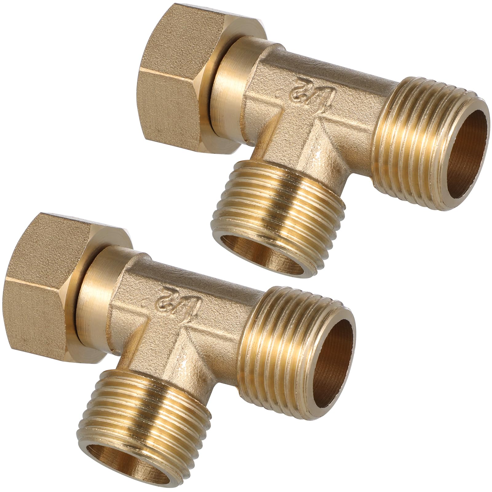VILLCASE Brass Angle Stop Add-A-Tee Valve, 2pcs Compression Tee Fittings 3 Way Valve Adapter for Connector Joint Elbow T Angle Install Easy Hose Way Brass Parts