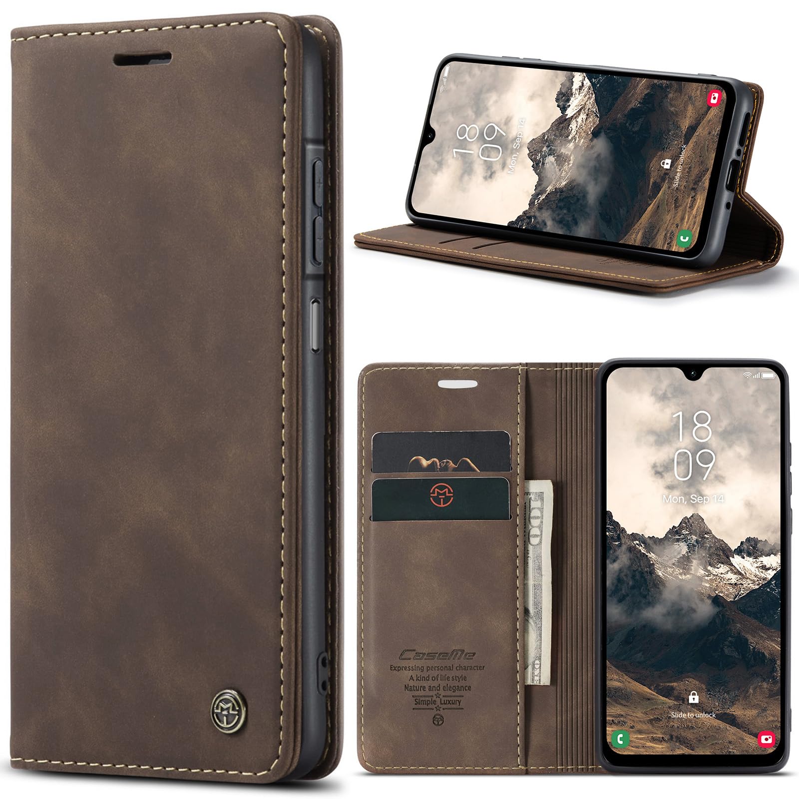 Azororo Cover per Samsung Galaxy A26 5G, Premium PU Pelle Custodia, Magnetica Carta Fessura Portafoglio Case, Flip Cavalletto Custodia per Samsung Galaxy A26- Caffè