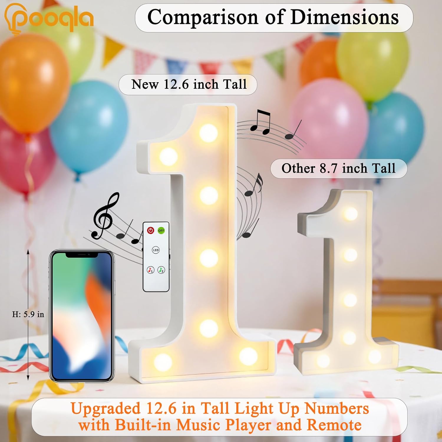Pooqla 16th Birthday Decorations for Girls Boys, 12.6 in Tall Large Light Up Numbers with Birthday Music Remote for Sweet 16 Party Table Decor, Big Marquee Numbers 16th 61th Birthday Gifts