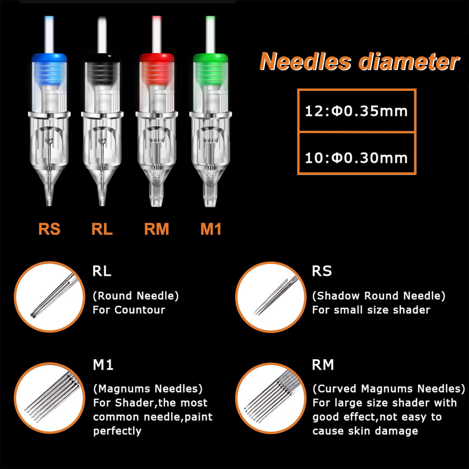100 Stück Cartridges Set RL RS, Unihuby Cartridge 3RL 5RL 7RL 9RL 11RL 3RS 5RS 7RS 9RS 11RS Round Liner Cartridge Round Shader Cartridges