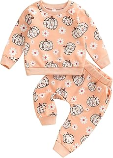Baby Girl Halloween Outfit Pumpkin Floral Long Sleeve Sweatshirt Pants Set Toddler Infant Baby Fall Winter Clothes