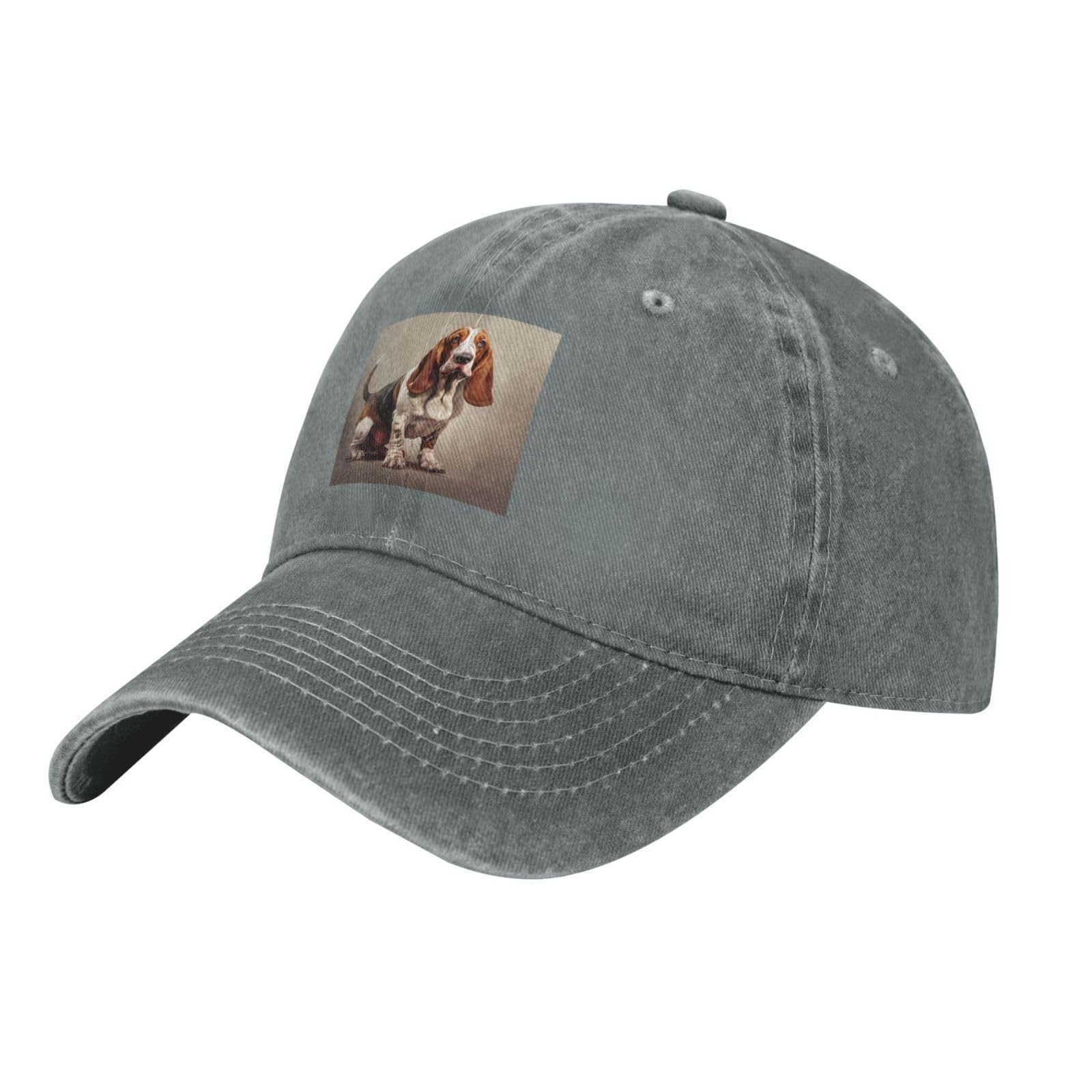 DDCXZPP Black Washed Denim Baseball Cap Basset Hound Printed Adjustable Cotton Hat Breathable & Lightweight, Gray, One Size