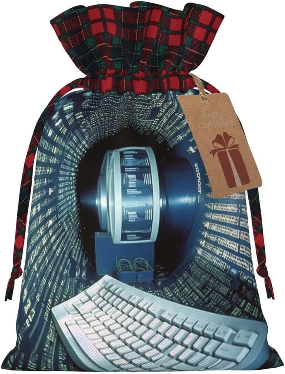 HJBNW Christmas Gift Bags Computer technology Drawstring Gift Bag Reusable Gift Bags with Gift Tags Christmas Burlap Wrapping Sacks Gift Bag for Xmas Santa Sacks for Holiday Party Favor Small