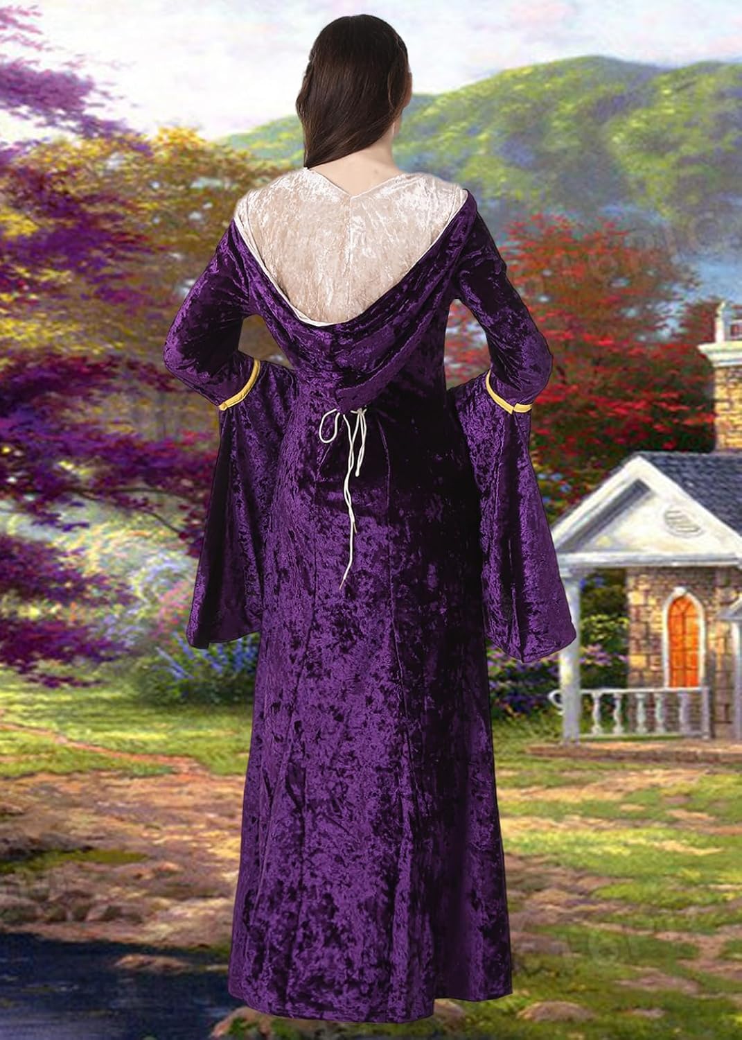 YEAXLUD Vampire Cute Halloween Costume for Woman Renaissance Medieval Evil Queen Dress Women's Black Witch Costumes Cosplay Apparel. (Purple, Small) - Image 3