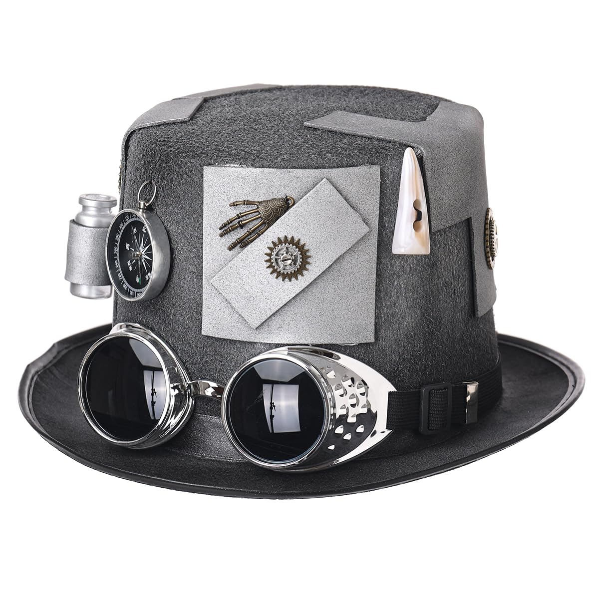 BLESSUME Steampunk Hat with Goggles Unisex for Carnival, Halloween, Theme Party (L, Schwarz&Grau)