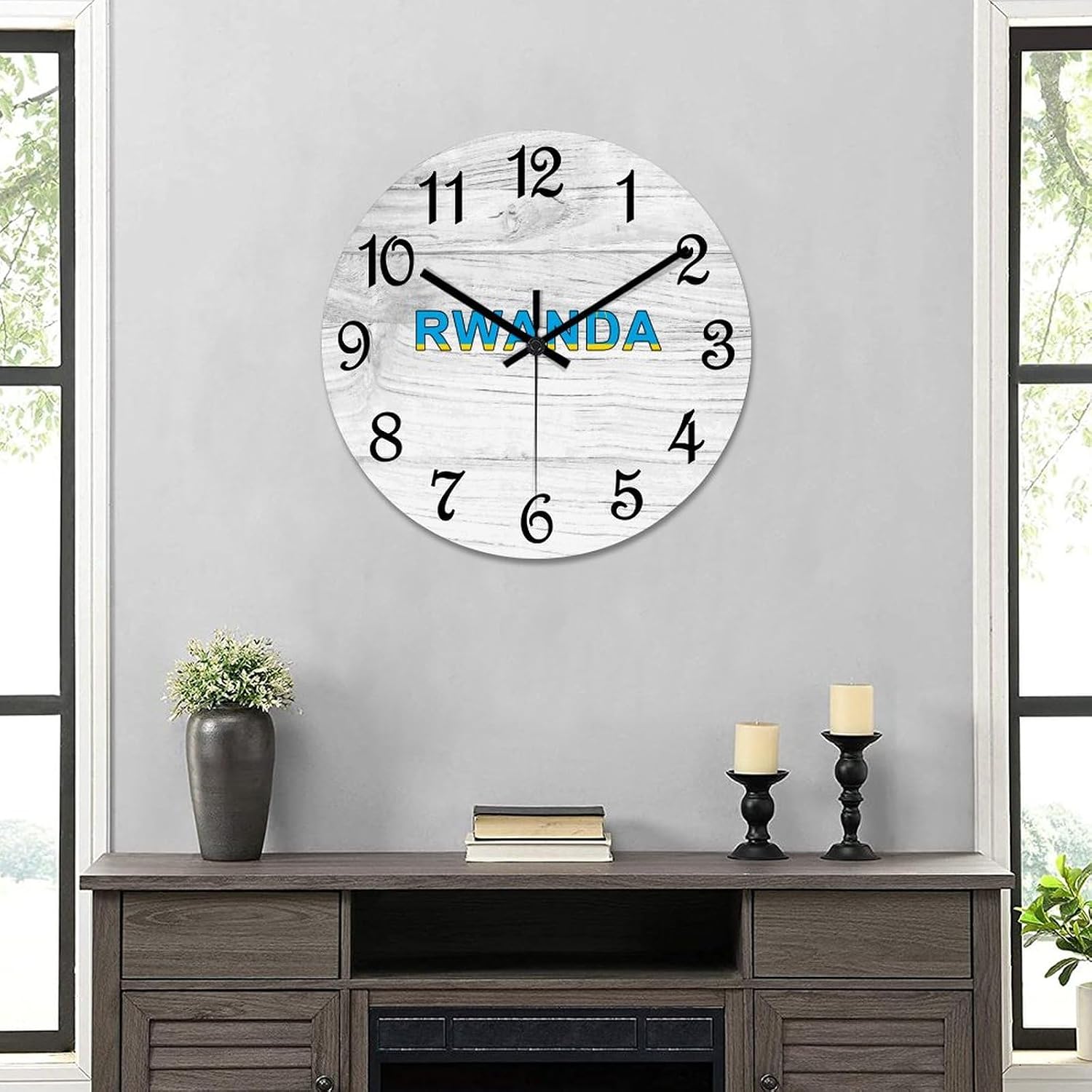 Rwanda Flag Decorative Wood Clock Rwanda Clocks for Wall Battery Operated Silent Clocks for Bathroom Bedroom 15x15in New Home Housewarming Gift