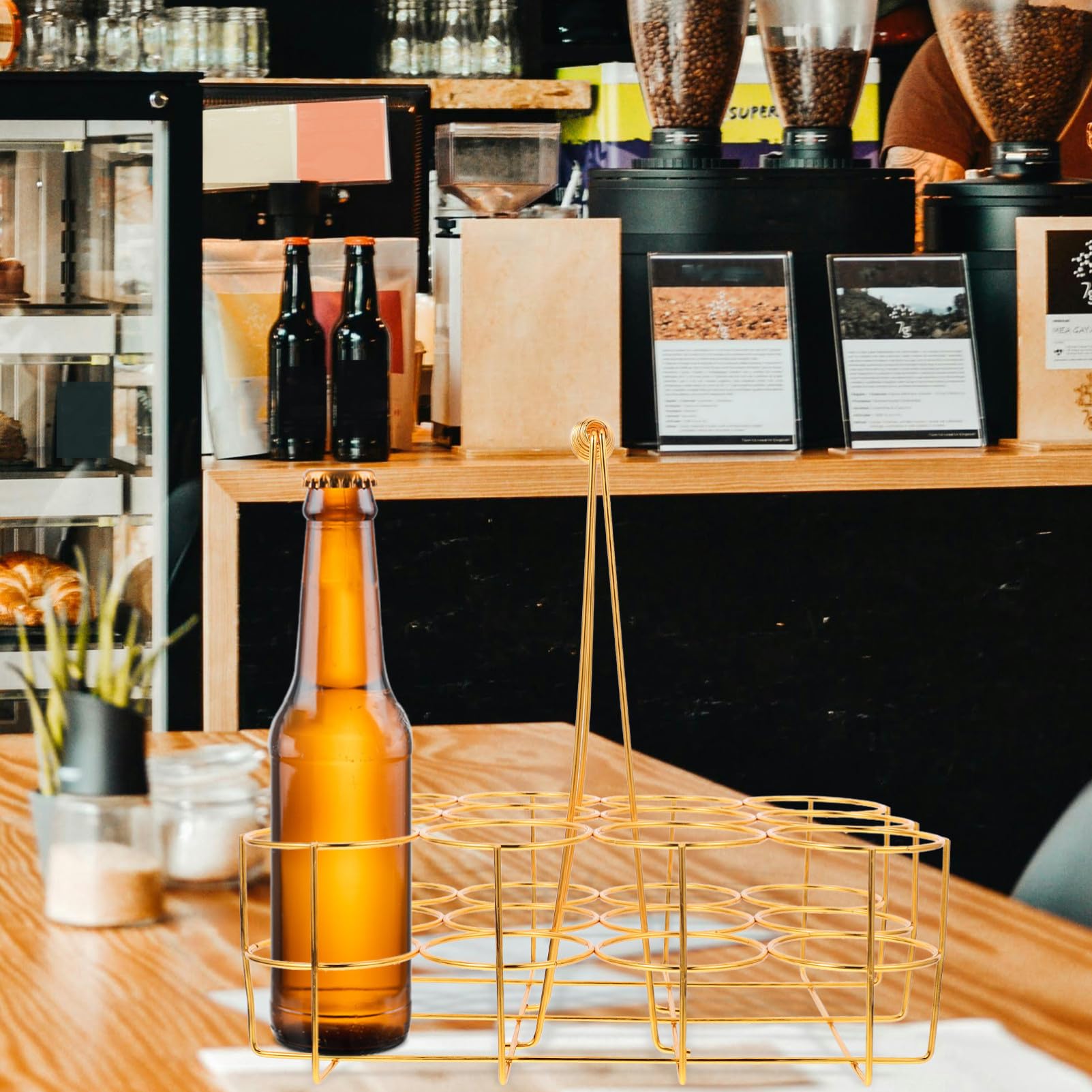 Bierflaschenkorb aus Eisen mit Griff Praktischer Bierkorb für Bar und Ktv Goldener Flaschenhalter zur Bieraufbewahrung