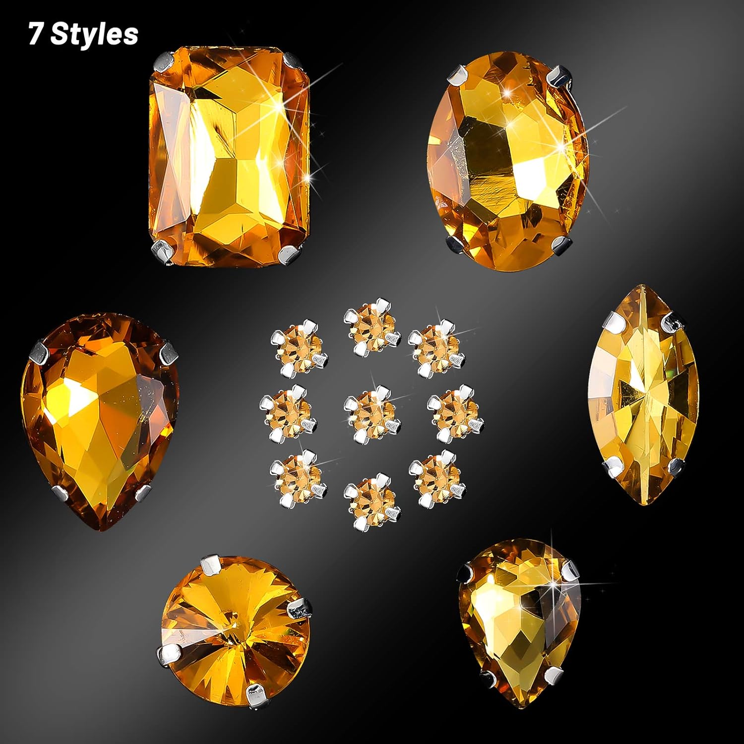 WILLBOND 156 Pcs Sew on Rhinestones Claw Flatback Crystal Rhinestones Metal Prong Setting Gems Acrylic Glass Sewing Gems for Clothes DIY Craft Shoes Dress Jewelry Making(Golden) - Image 4