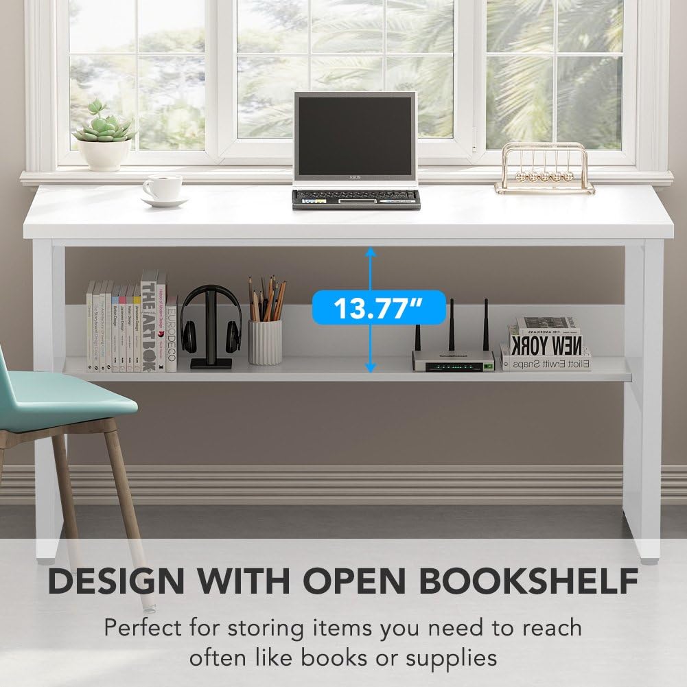Tribesigns Computer Desk with Bookshelf Works, 55 Inches Office Writing Desk Study Table Workstation for Home Office