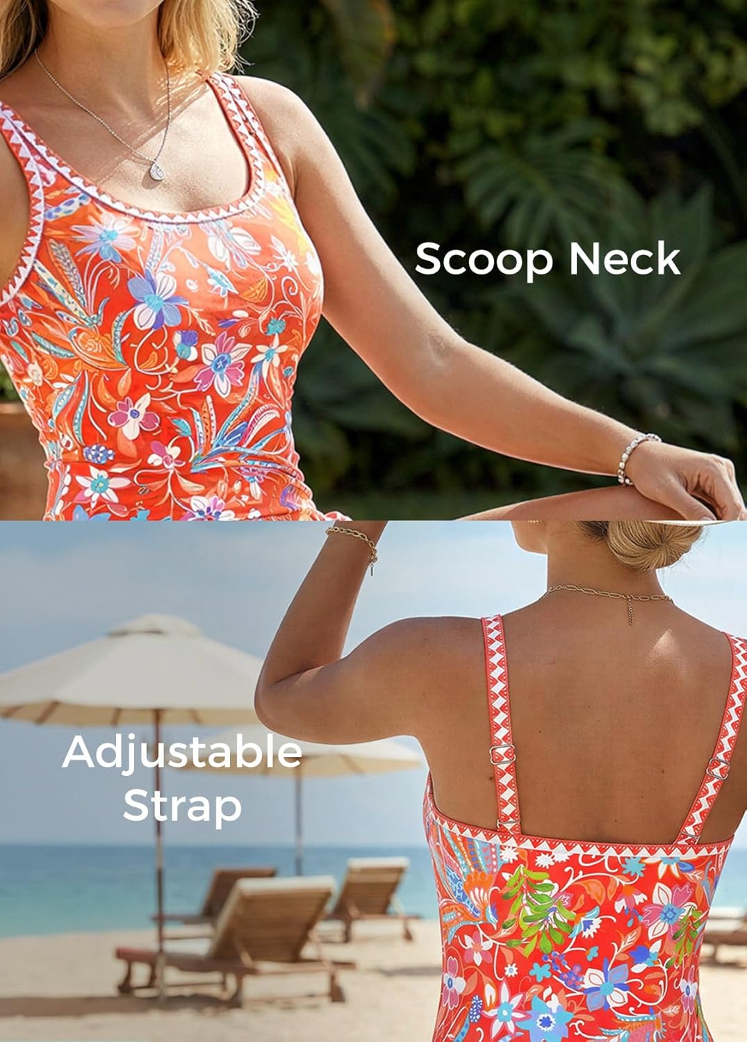 ROSEWE Womens Two-Way Wear One Piece Swimsuits, Tummy Coverage Modest Bathing Suits, Print Swimdress for Summer
