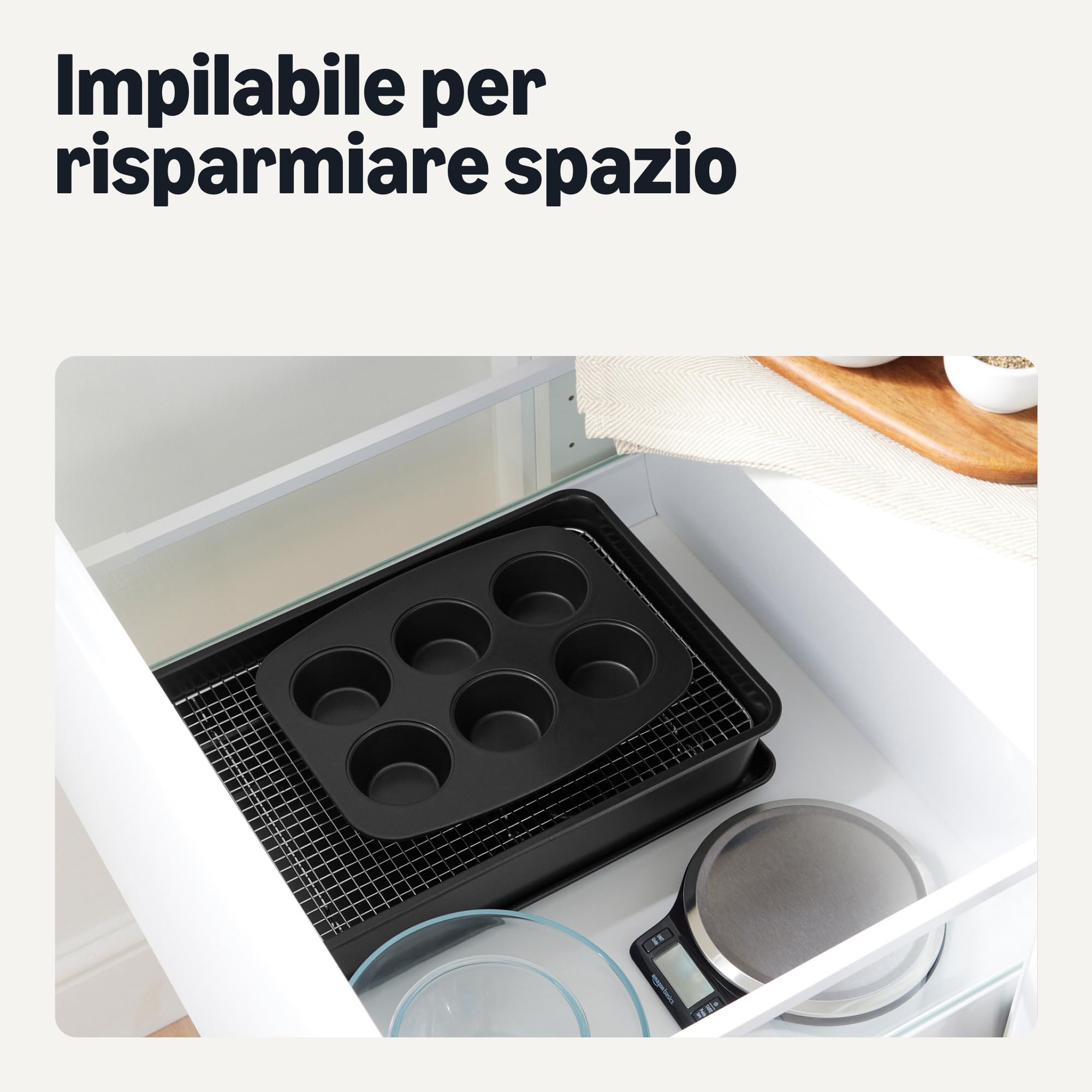 Amazon Basics Teglie Antiaderenti, Set di 6 Pezzi, Impilabili, Lavabili in Lavastoviglie e Adatte al Forno